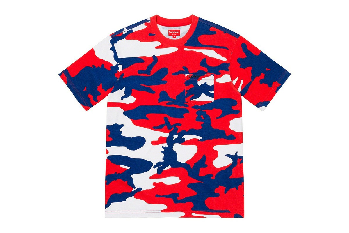 NEW Supreme S/S Pocket Tee T-Shirt Size X-Large Red Camo SS22KN25