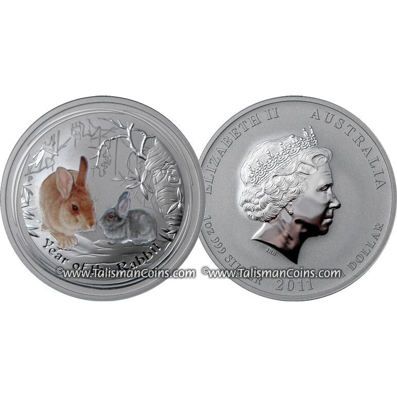 RARE Australia 2011 YEAR RABBIT Perth Mint $1 Oz Pure Silver Color