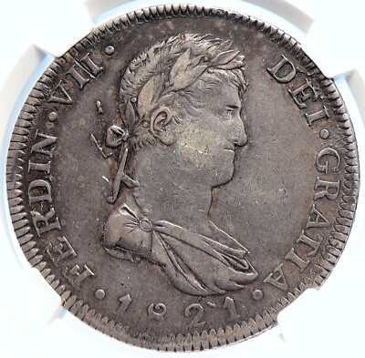 1821 GA FS MEXICO SPAIN King FERDINAND VII Old Silver 8 Reales