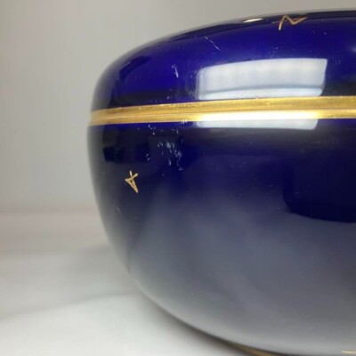 Sevres Georges Mathieu Candy Box Bonbonniere Lid Deep Blue Gold