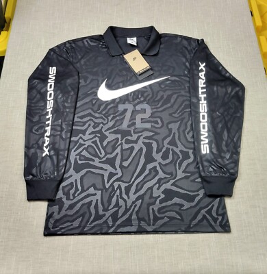 NIKE SwooshTrax 72 Shirt XS Mens Black White Long Sleeve Collar