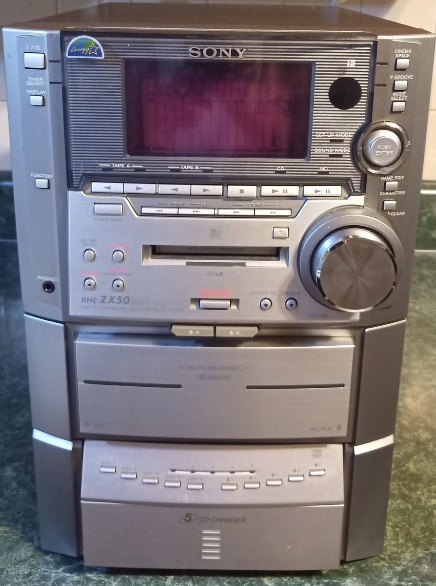 SONY DHC-ZX50MD-MINIDISC, 5 CD CHANGER, DUAL CASSETTE, AM/ FM