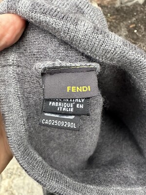 FENDI Hat Beanie Zucca FF Logo Gray Grey Monogram Wool Unisex Mens