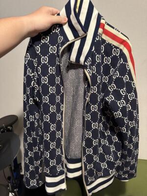 GUCCI GG Jacquard Cotton Track Jacket Navy 18AW 496919-X9V05 Size