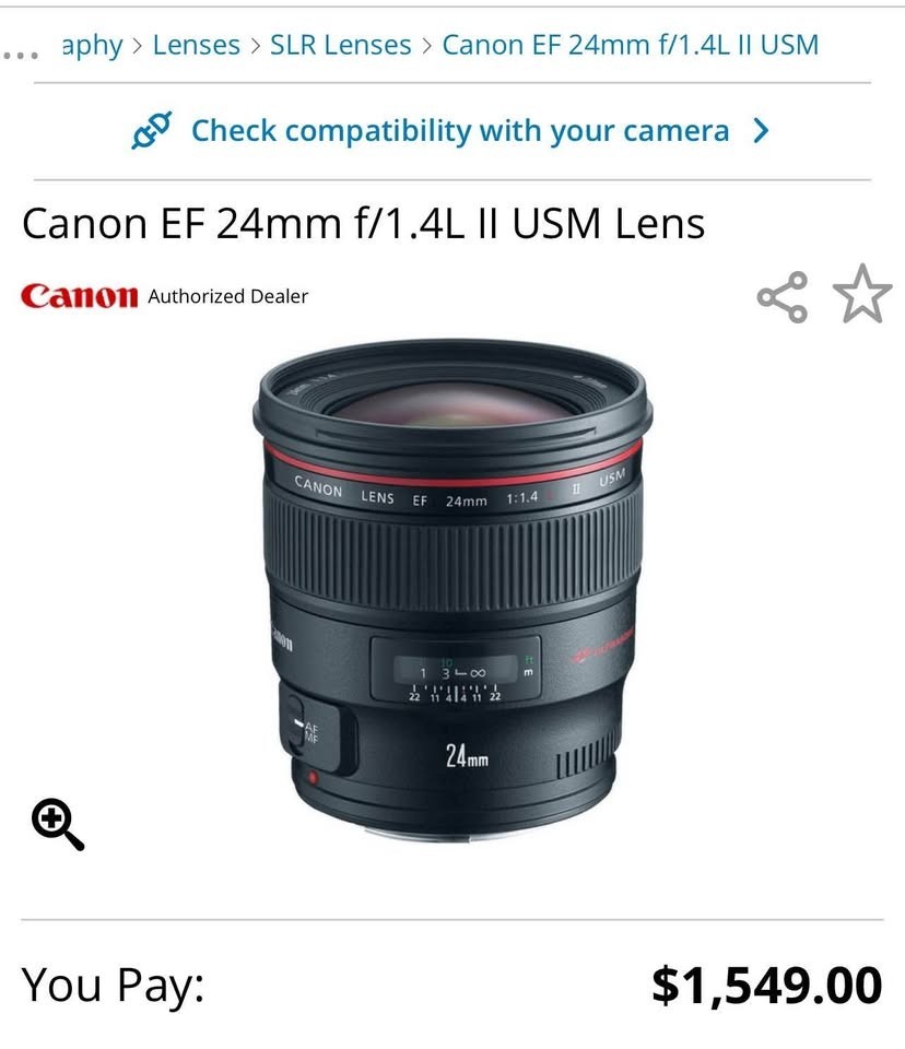 Canon EF 24mm f/1.4 L II USM Lens for sale online | eBay
