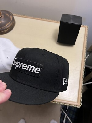 Supreme Money Box Logo New Era Black Fitted Size 7 1/4 | eBay