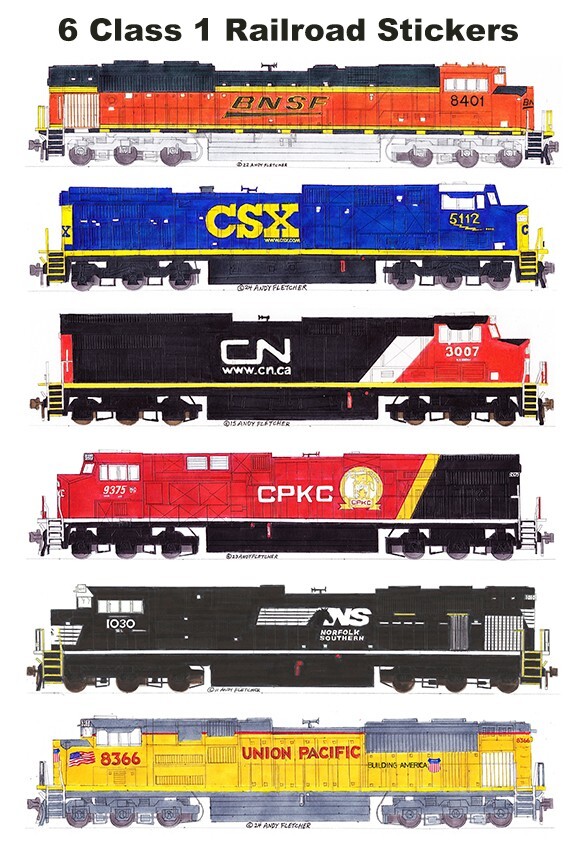 Class 1 Railroad Locomotives 6 individual Stickers Andy Fletcher