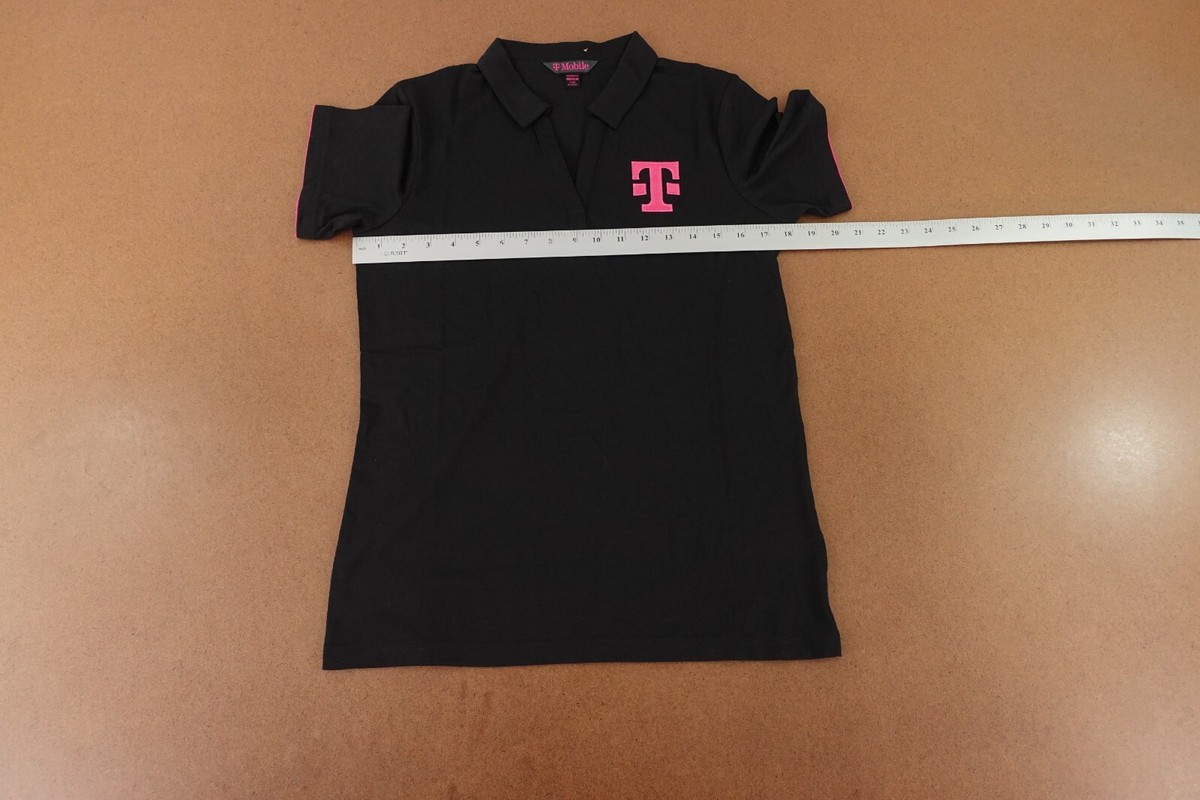 T Mobile Women's Size Medium Black Pink Logo Short Sleeve Polo
