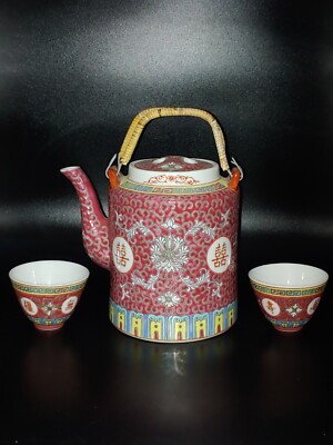 故宮の春 景德鎮 粉彩色絵『蓮唐草紋萬壽無疆』急須 茶壷 茶器☆