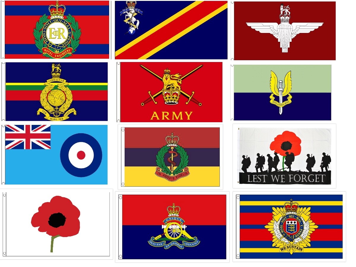 British Armed Forces Flags Army Regiment RAF Para Marines Military