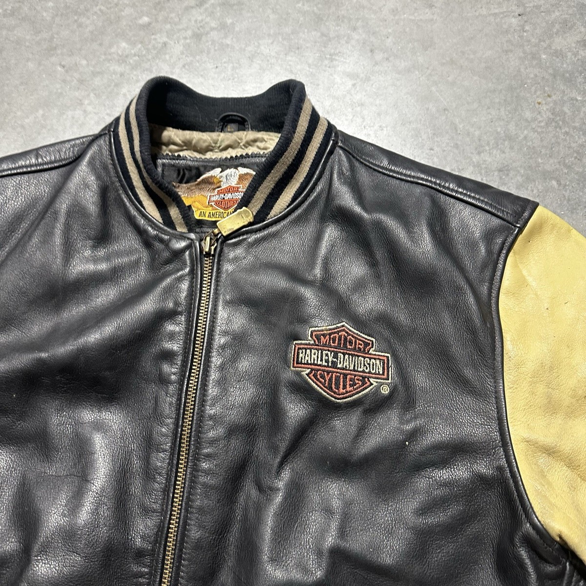 Vintage 90s Harley Davidson Black Leather Varsity Jacket Men's