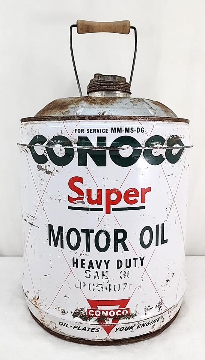 Vintage CONOCO SUPER Motor Oil 5 Gallon Can EMPTY Wood Handle | eBay