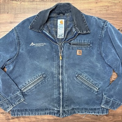 Vtg Carhartt Detroit Jacket XL J97 PTL Petrol Blue Gray Blanket