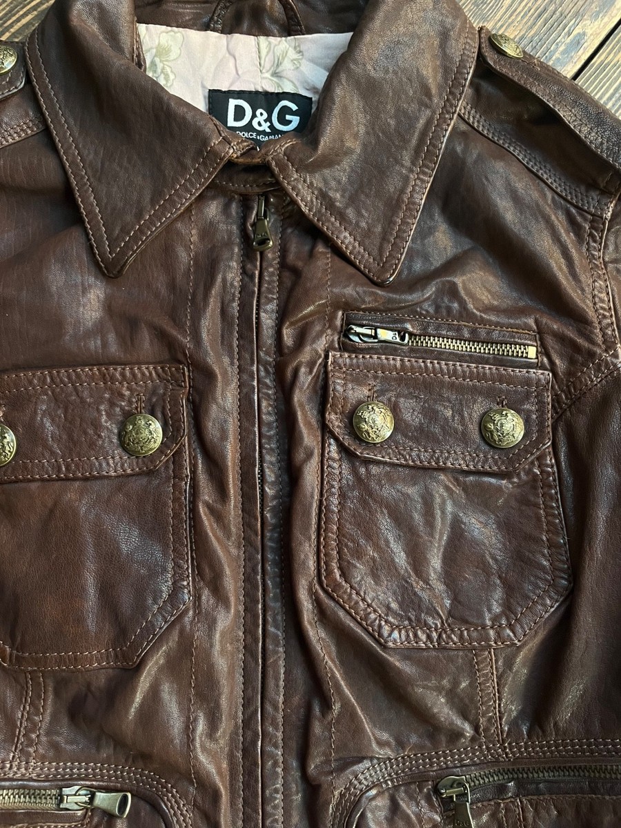 Vintage 2000s Dolce & Gabbana D&G Brown Leather Jacket IT 44 (S-M