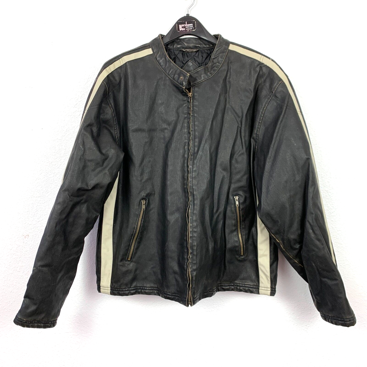 Vintage 90s Y2K Arizona Faux Leather Racing Stripe Full Zip Jacket