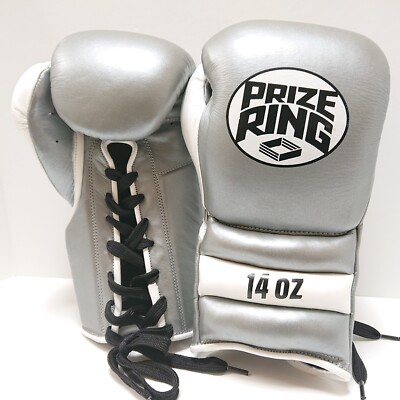 PRIZE RING Boxing Gloves 14oz Silver/White Lace-up type from Japan