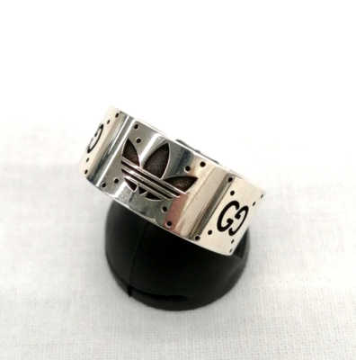 Gucci x Adidas GG Logo Wide Band Ring Sterling Silver 925 Size 15