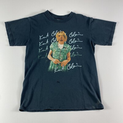 Vintage Kurt Cobain T-Shirt Men's Small Concert Tee Green Floral
