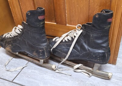 Rare Pair of Late 1950-Early 60s Bauer Leather Hockey Skates, Red