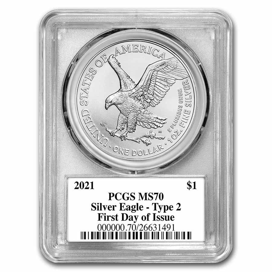 2021 American Silver Eagle (Type 2) MS-70 PCGS (FDI, Black Label