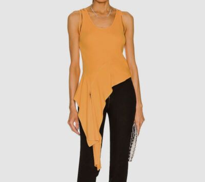 $265 Helmut Lang Women Orange Asymmetrical Sleeveless Tank Top