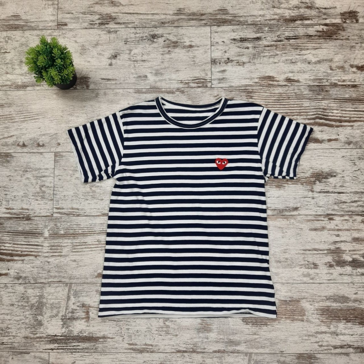 Comme Des Garcons Play Striped T Shirt Top Women's Blue White Size