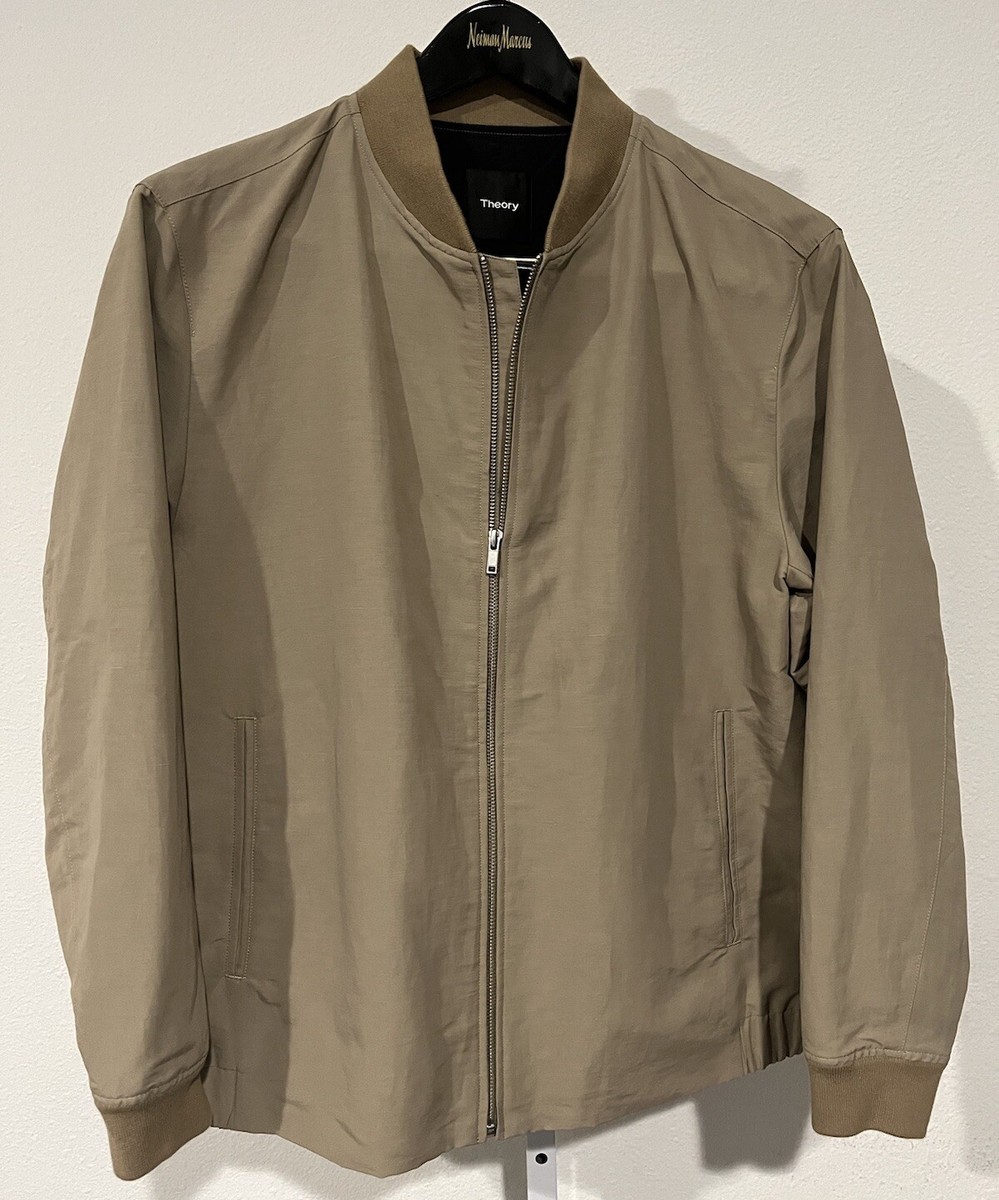 THEORY City Bomber Jacket Sz XL MSRP $395 Beige Dura Linen Blend