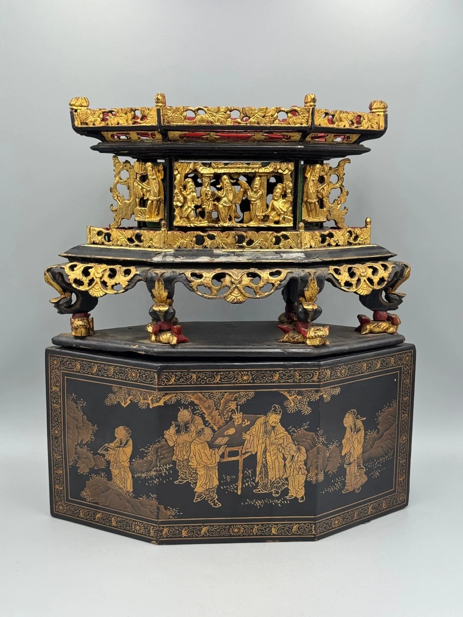 希少 骨董品 金彩 木彫 清時代 民国 大型 壁飾り 唐木 希少 骨董品