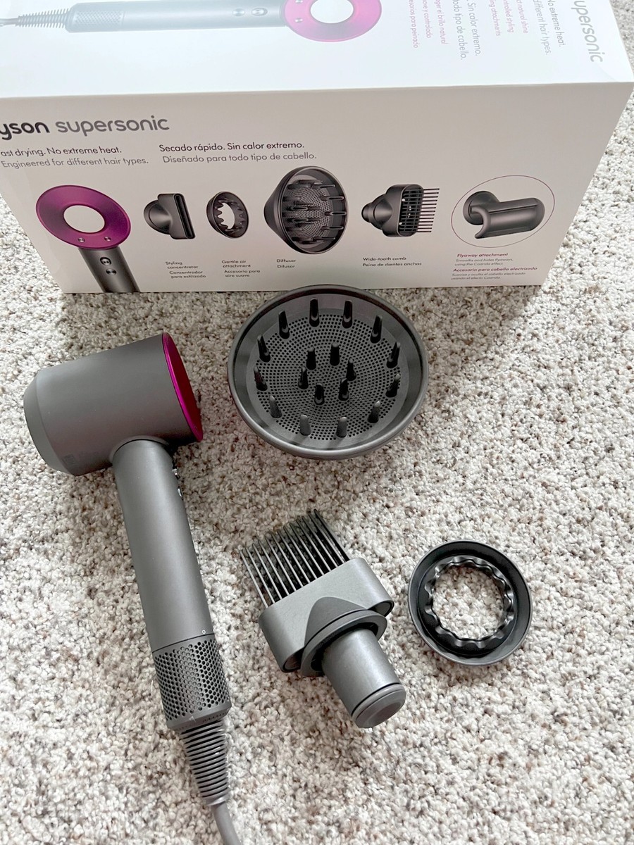 Dyson Supersonic Hair Dryer Iron/Fuchsia, attachments & Box | eBay