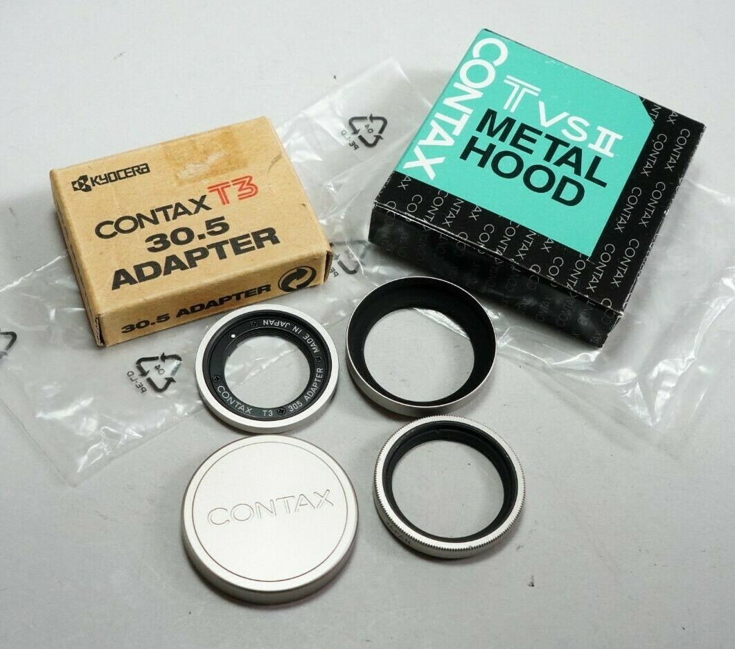 Original CONTAX T3 30.5 Adapter w/ TVS II Hood, Metal Cap & P