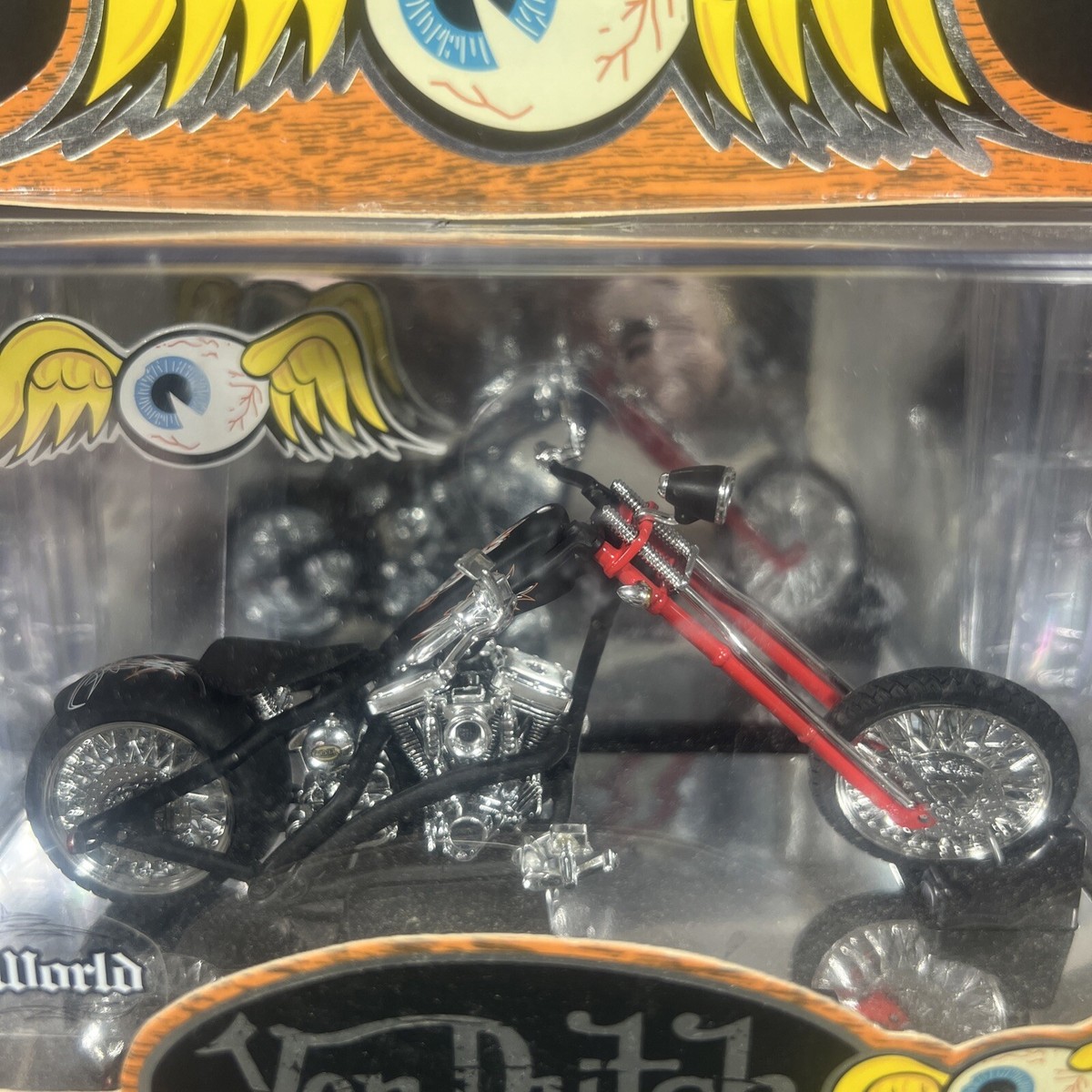 Vintage Von Dutch Kustom Cycles CRUEL WORLD DIE-CAST Black & Red 1