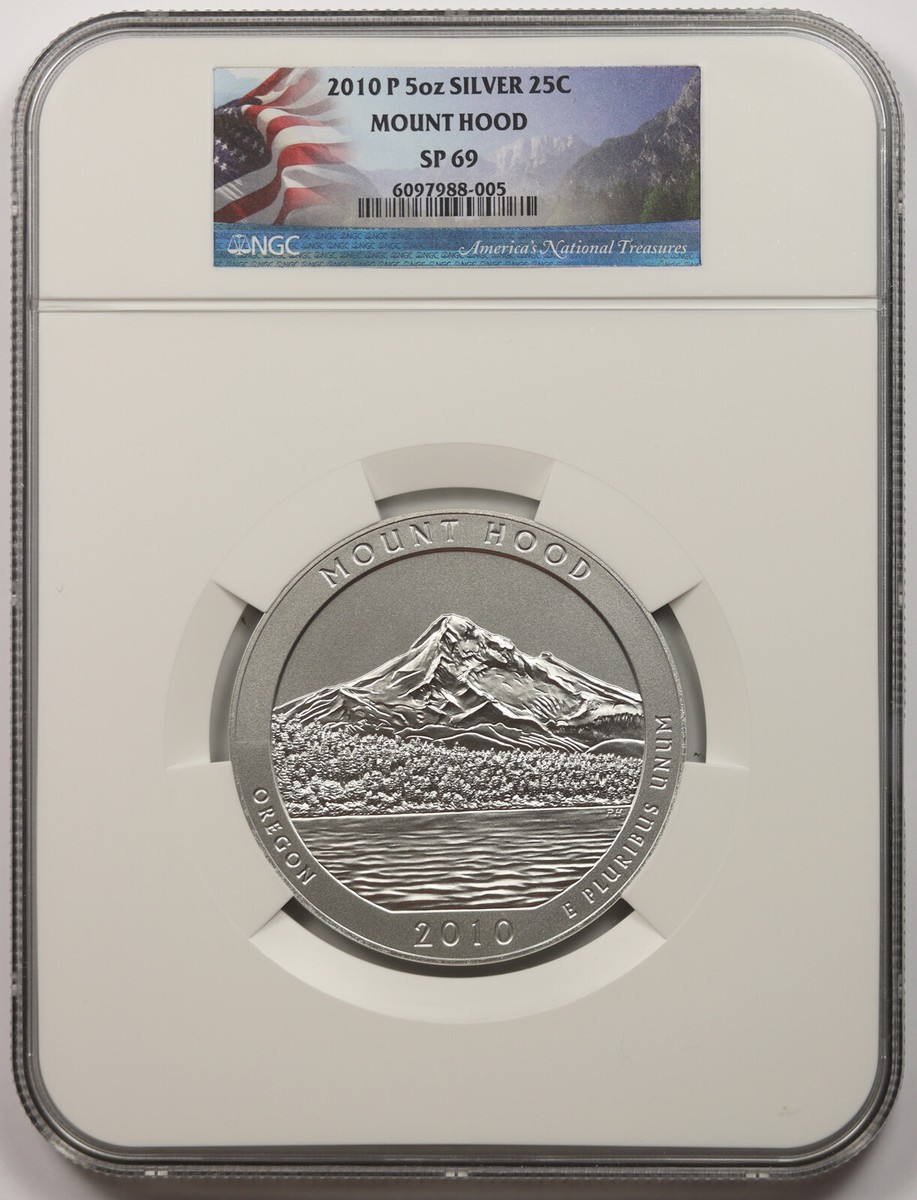 2010-P ATB Mount Hood Oregon Silver 5oz 25C SP 69 NGC America the