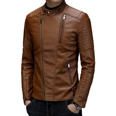 Men's Vintage Brown Real Leather Jacket sleek design with zip | eBay