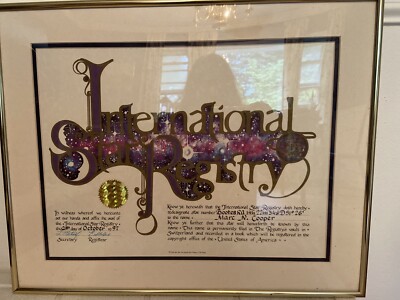 Framed & Matted International Star Registry certificate Astronomy