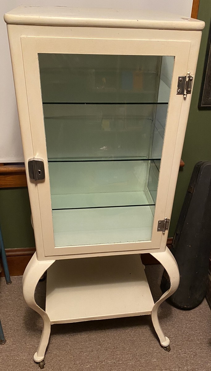 Antique Medical Cabinet Industrial Medical Cabinet Metal and Glass