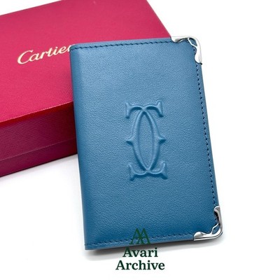 Cartier Must de Cartier Steel Blue Leather 4 Credit Card Holder