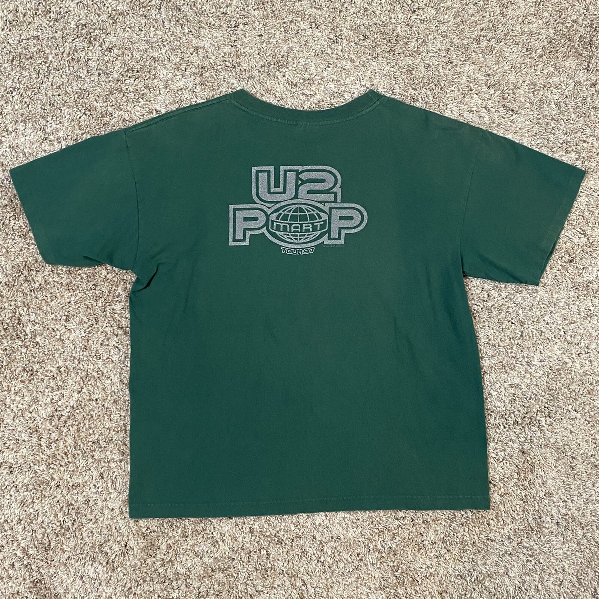 Vintage U2 1997 Pop Mart Tour Double-Side Green Single-Stitch T