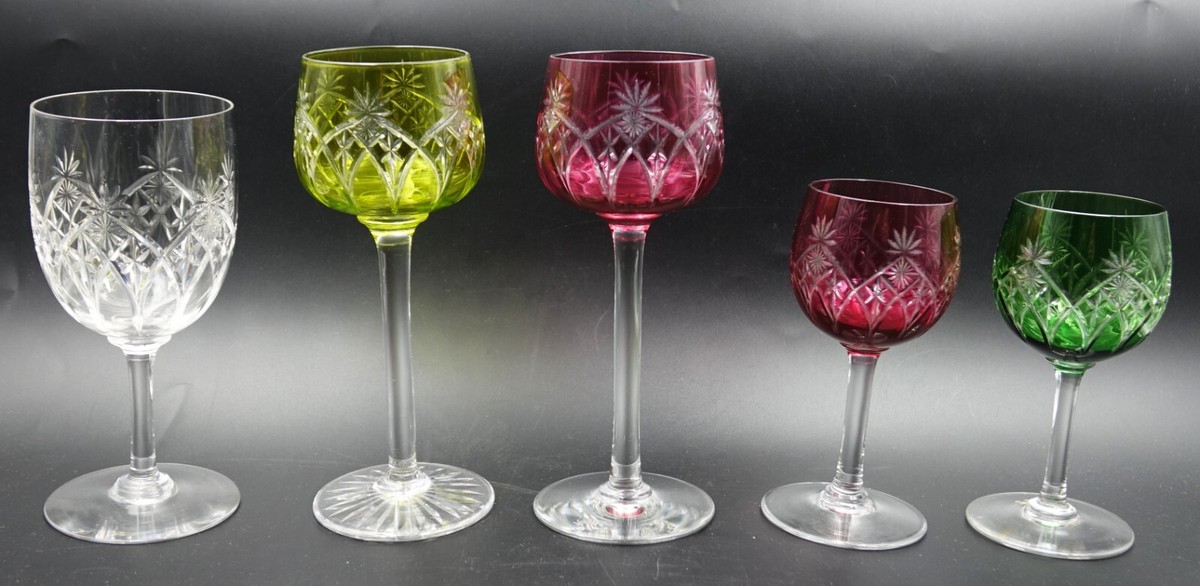 French Baccarat Chartreuse Crystal Cut Colors Glasses Glassware