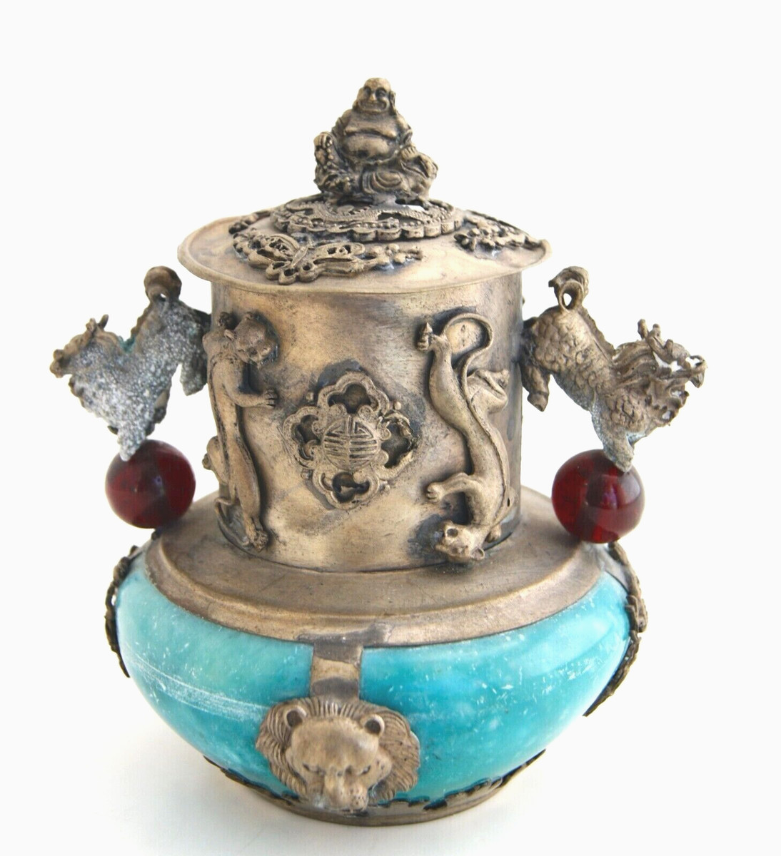 01380 銅造鯉細工三足香炉 香爐 箱付 古玩 中国