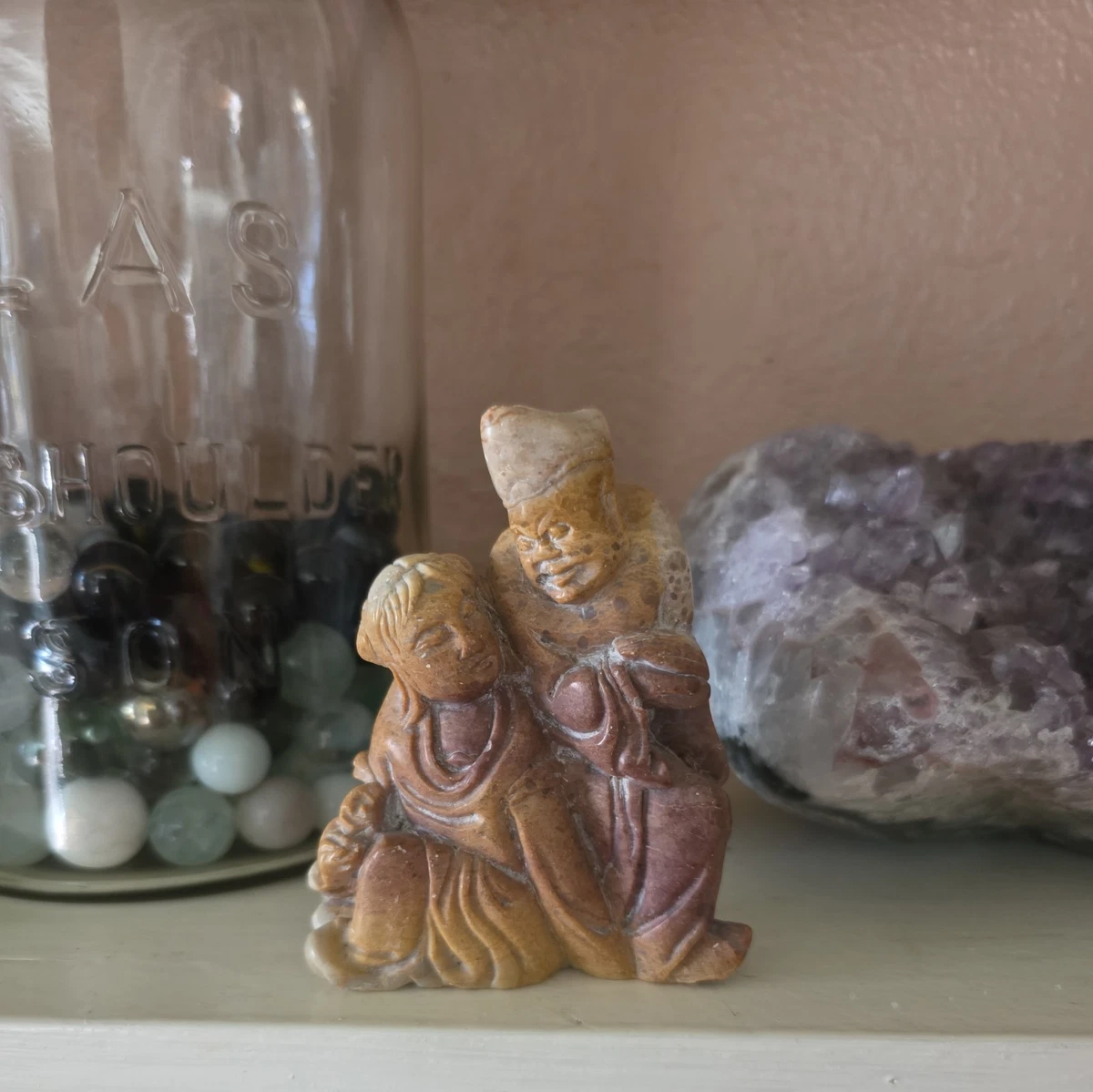 中国寿山石(印材) 草花文彫刻花瓶 置物 瑪瑙 中国寿山石(印材) 草花文