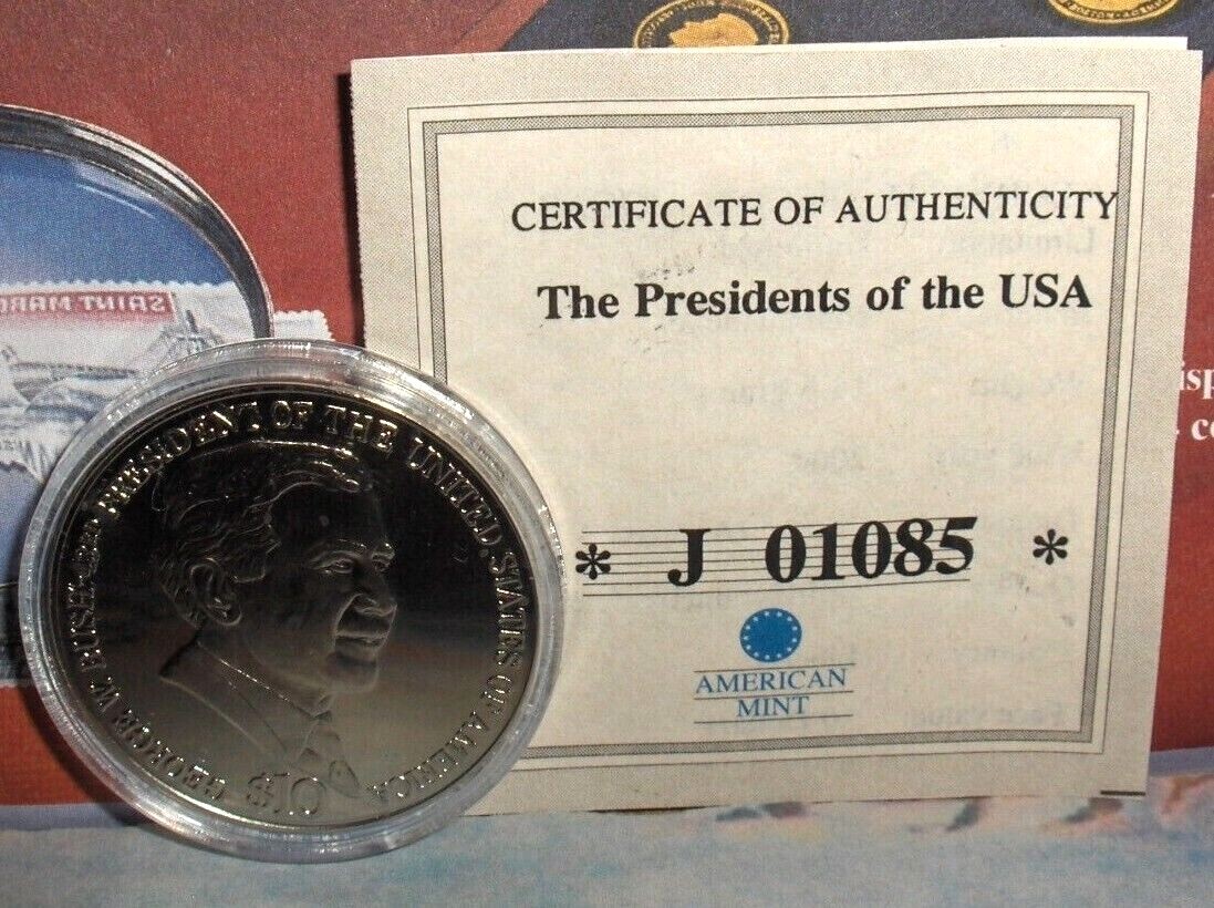 2004 George W Bush $10 Copper Nickle Coin Republic of Liberia,With