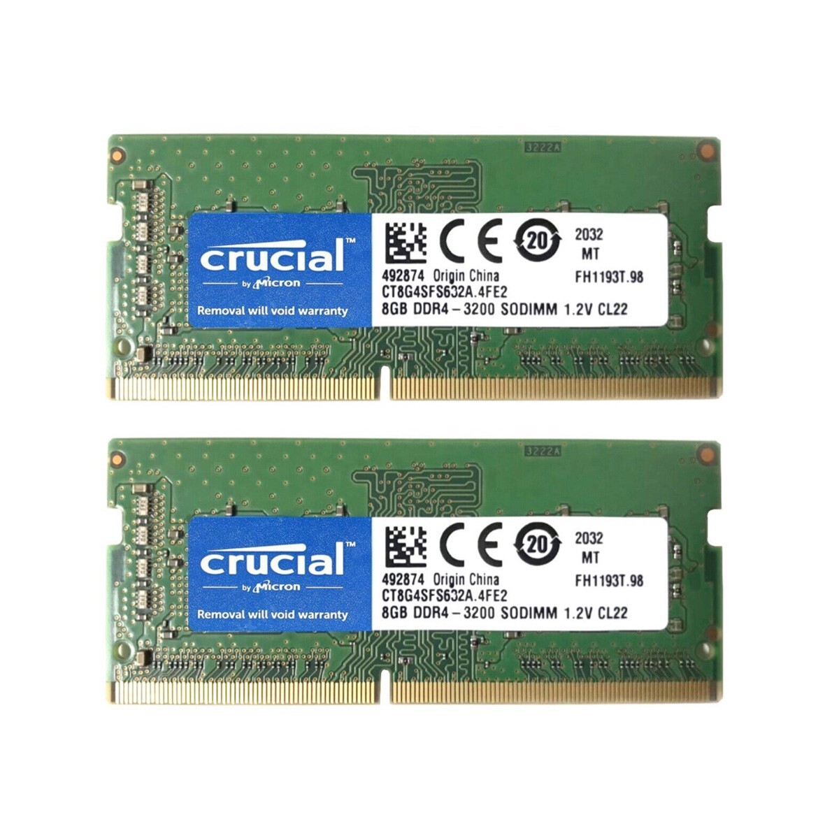 Crucial 16GB 2X 8GB DDR4 3200MHz PC4-25600 Laptop SODIMM Memory