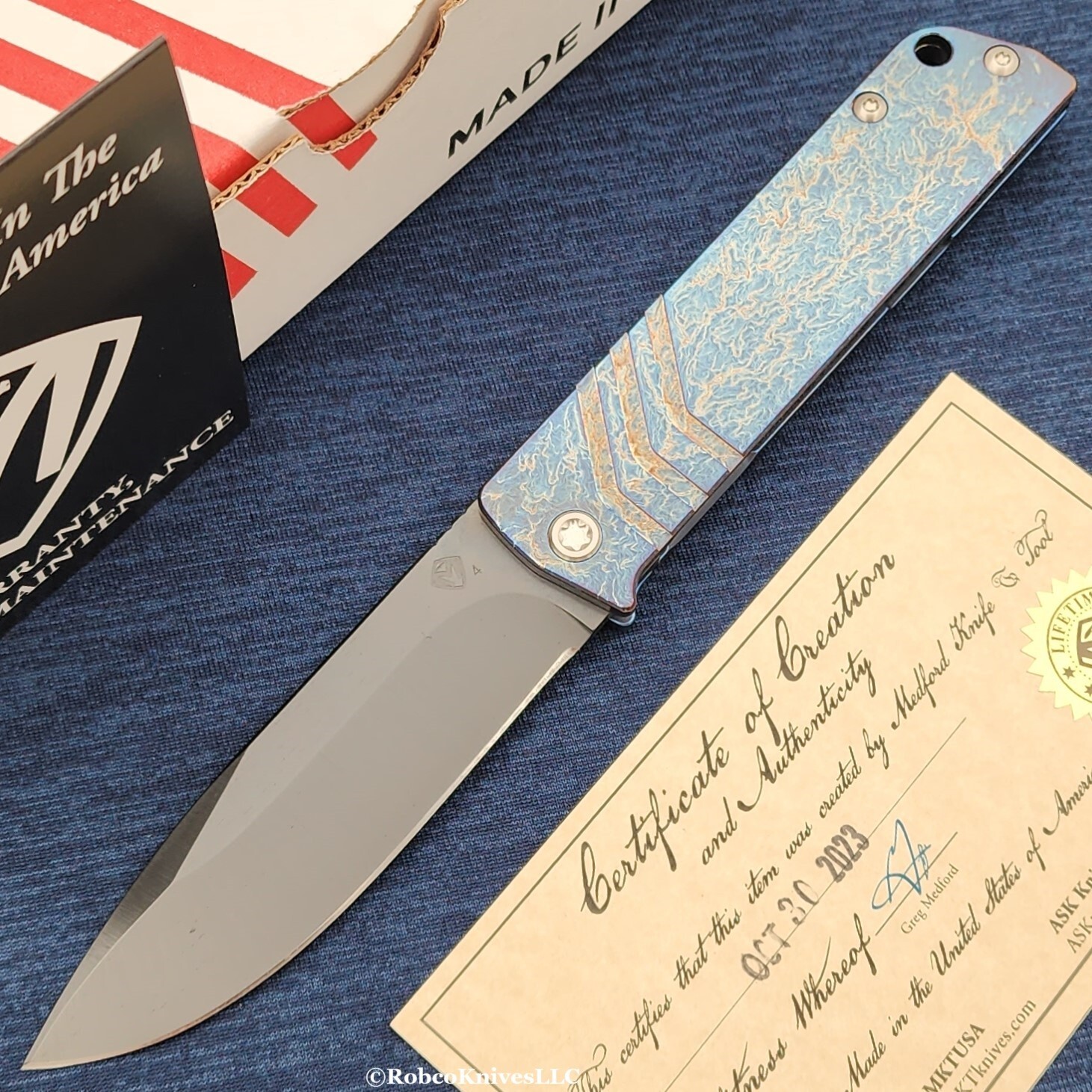 Medford The Antik Front Flipper CPM-S45VN PVD Blade Flamed/Blue