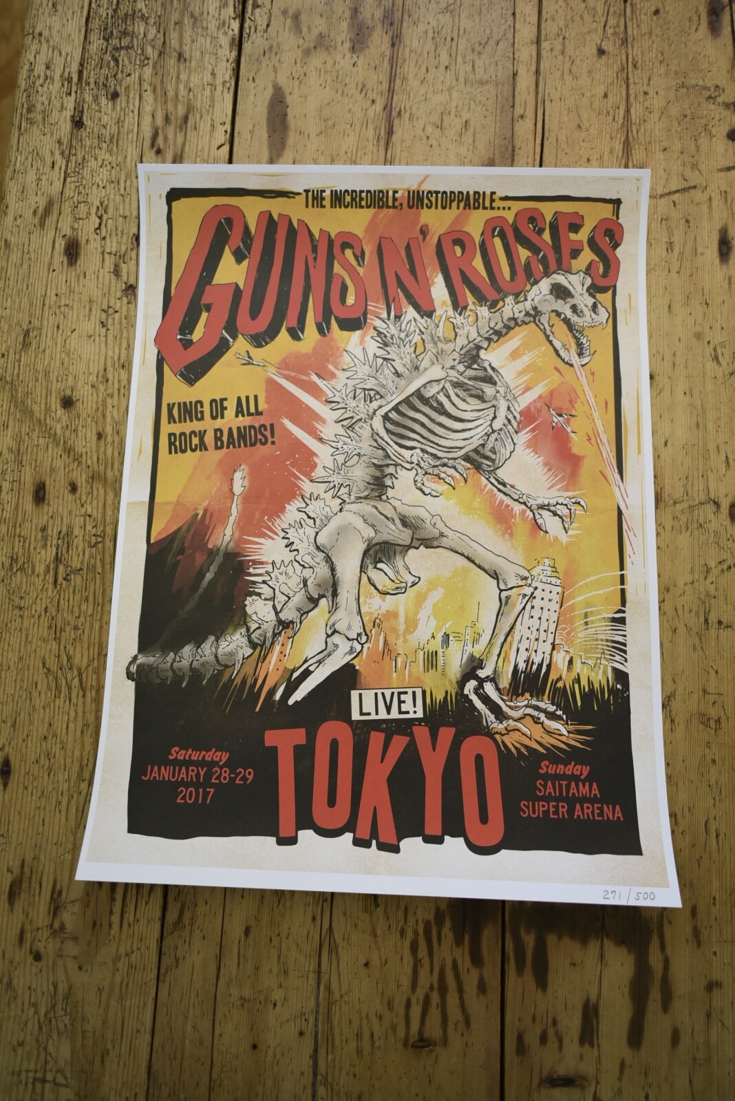 GUNS N' ROSES 2017 リトグラフ 埼玉 ゴジラ GUNS N' ROSES 2017