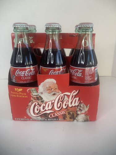Vintage 1999 Coca~Cola Classic 6-8oz Glass Bottles w/ Case Santa