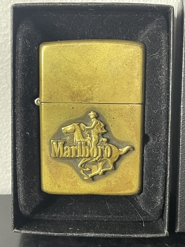 RARE Marlboro Zippo lighter Vintage Brass Riding Cowboy | eBay