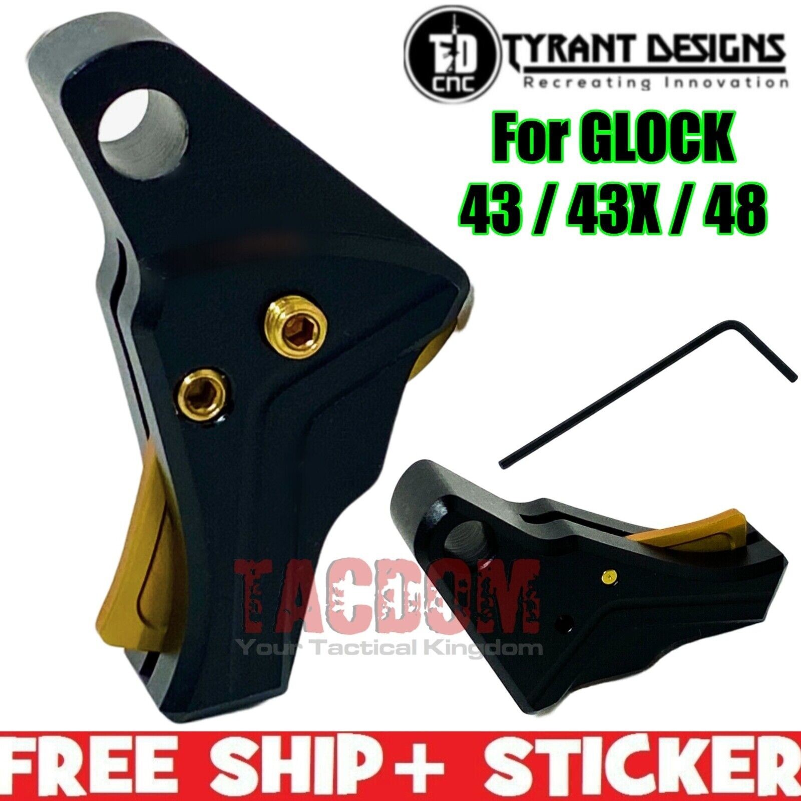 Tyrant Designs I.T.T.S Black Gold Trigger for GL0CK 43 43X 48 Flat