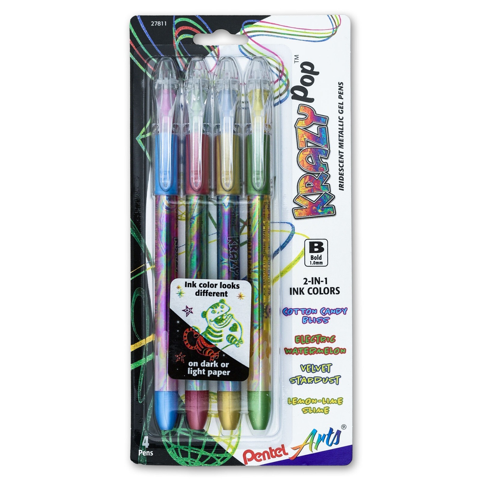 Pentel Krazy Pop Bold K91 Iridescent Gel Pens, 4-Color Set