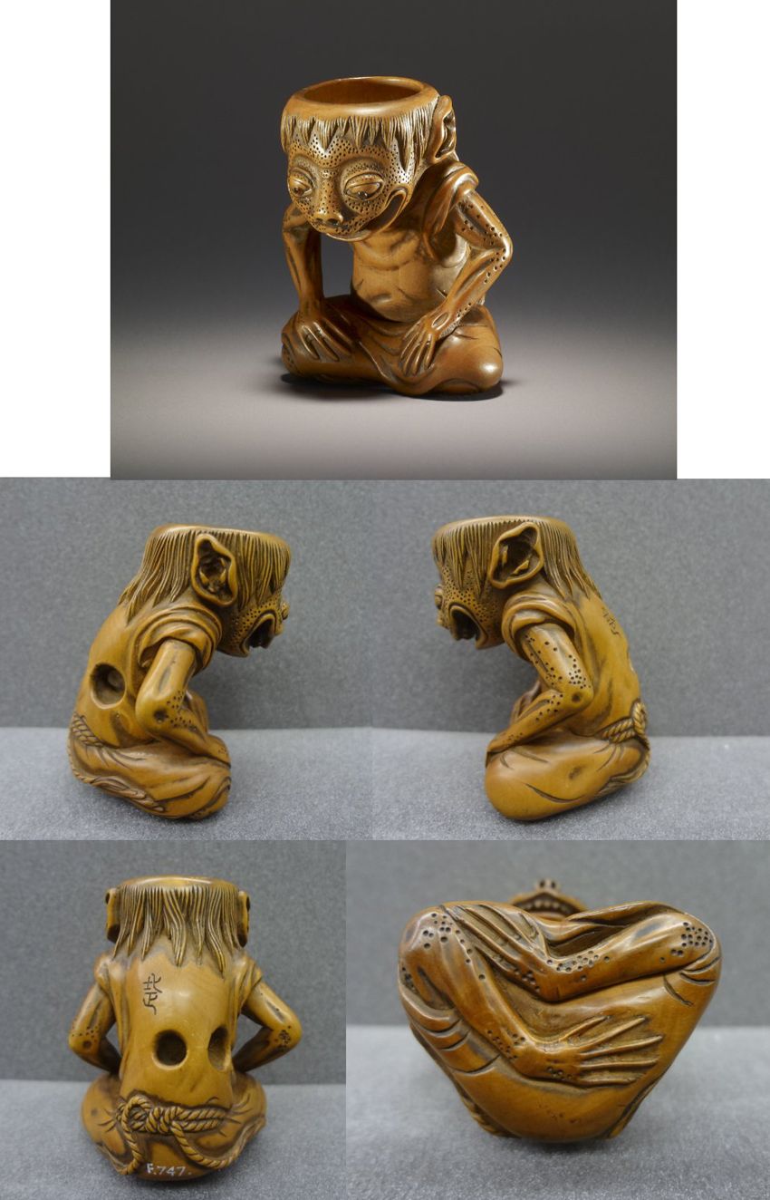 時代提物 七福神根付 天然素材 【寿老人】高さ約3.7cm 重さ約22g