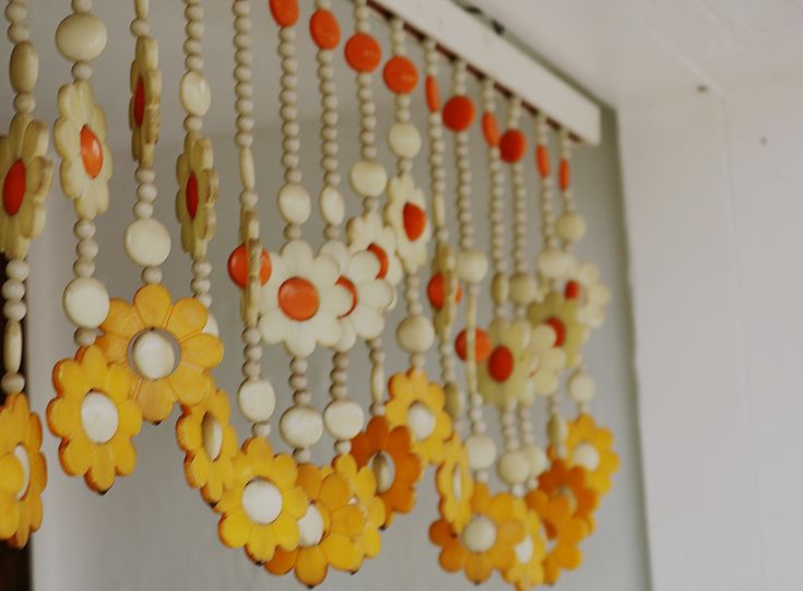 ビンテージ オレンジのビーズカーテン レトロ vintege ビンテージ